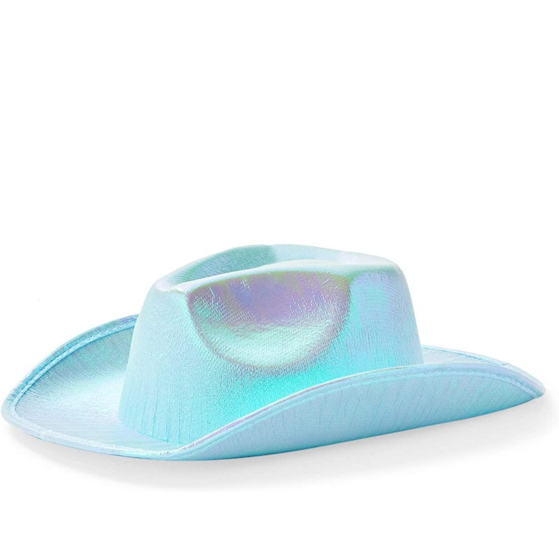 Zodaca Holographic Cowboy Hat - Adult, Light Blue EVA Foam - Cowboy Hats for Women, Iridescent Glitter Sparkle - Space Festival Party Accessory - Image 1